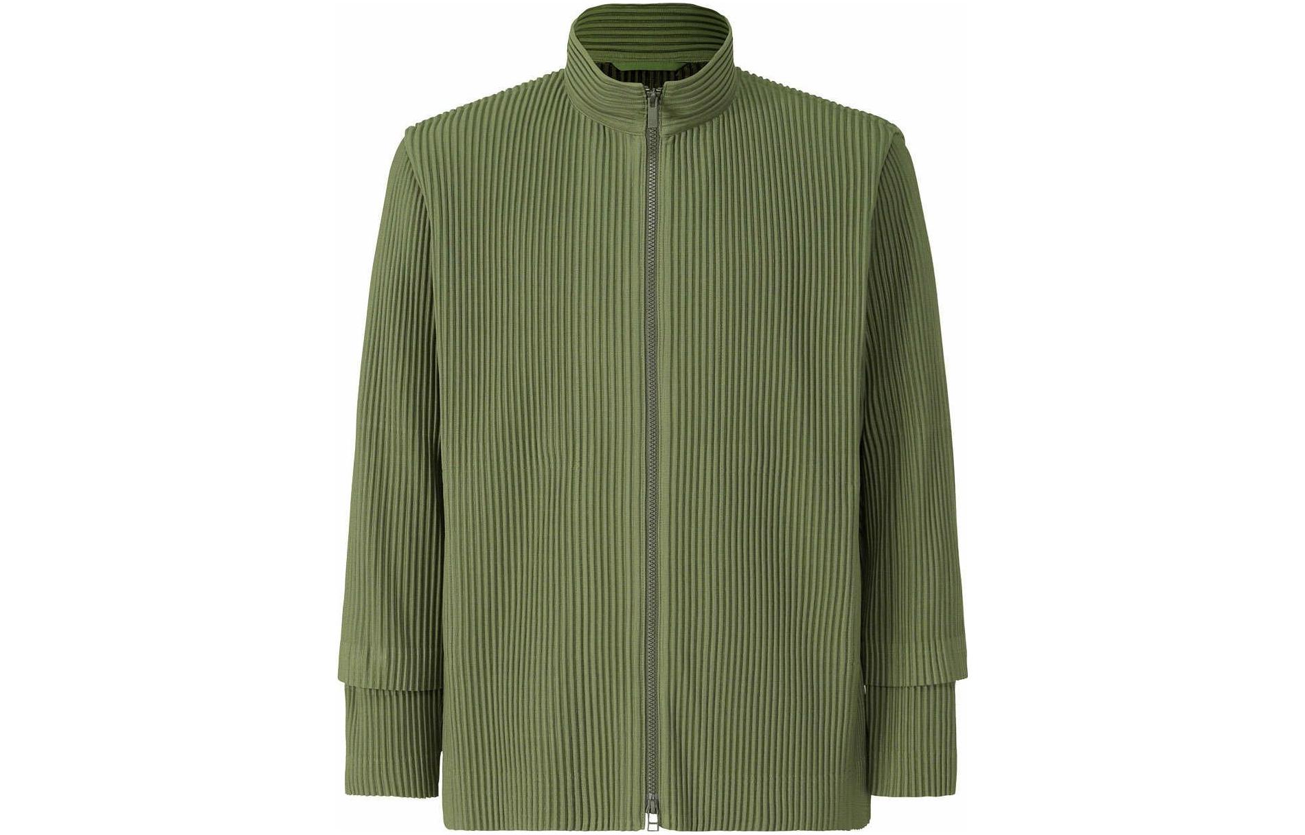 Issey Miyake Green Ribbed High-Neck Knit Jacket HP23JC142-63