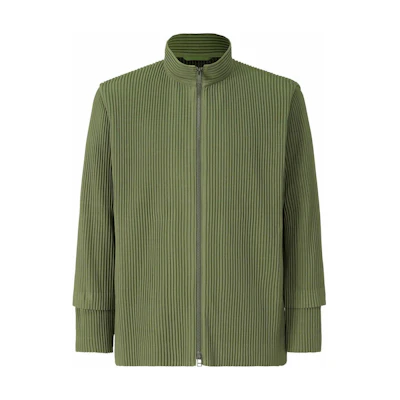 Issey Miyake Green Ribbed High-Neck Knit Jacket HP23JC142-63