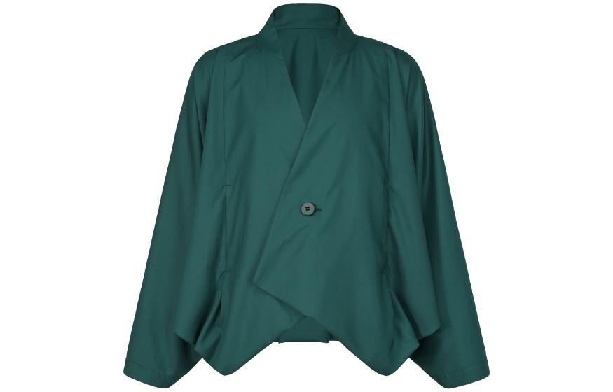 ISSEY MIYAKE Green Swing Collarless Loose-Fit Long-Sleeve Jacket LA33FU037-77