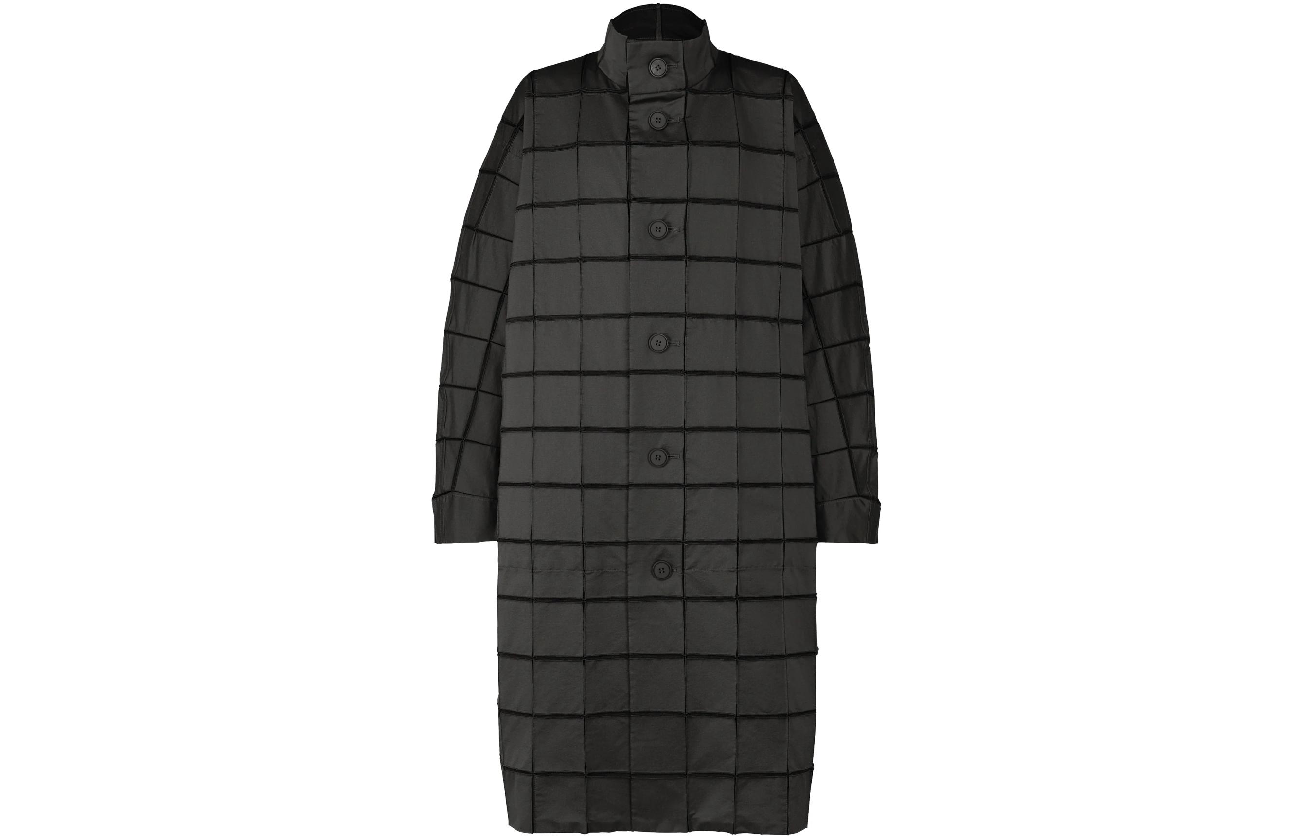 ISSEY MIYAKE Grid Button-Up Long-Sleeve Jacket Unisex Black AT41FA242-15