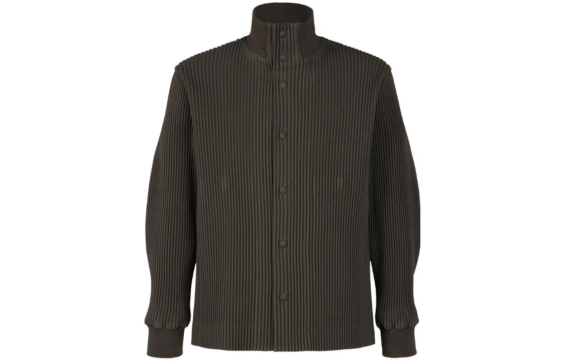 ISSEY MIYAKE Kersey Pleats Solid Knit Button-Up Jacket Brown - Long Sleeve HP33FC308-44