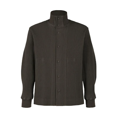 ISSEY MIYAKE Kersey Pleats Solid Knit Button-Up Jacket Brown - Long Sleeve HP33FC308-44