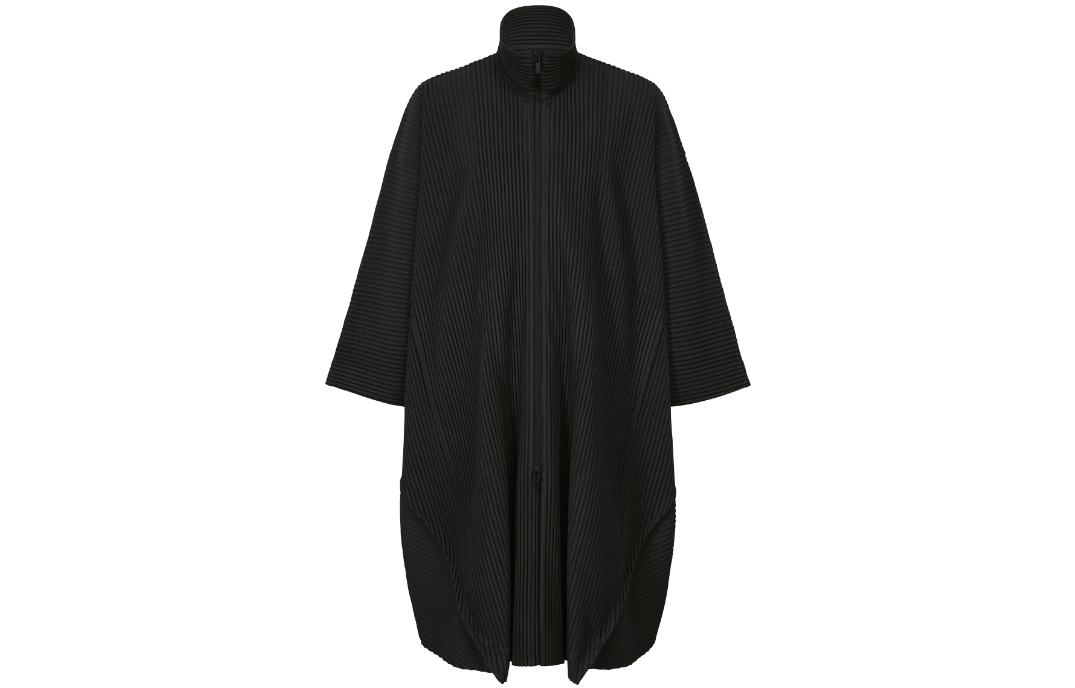 ISSEY MIYAKE Monthly Color December Black Zip-Up Long Jacket for Men HP33JA126-15