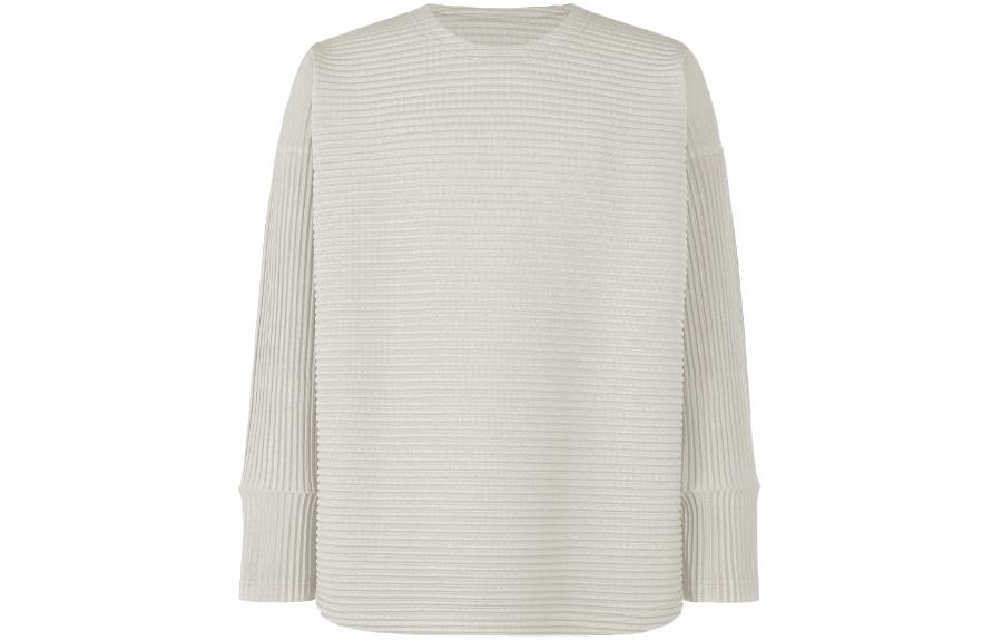 ISSEY MIYAKE Plain Pleated Crewneck Long Sleeve Sweatshirt Men Light Grey HP41JK27611