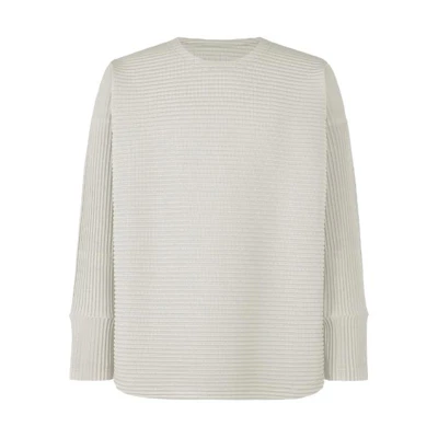 ISSEY MIYAKE Plain Pleated Crewneck Long Sleeve Sweatshirt Men Light Grey HP41JK27611