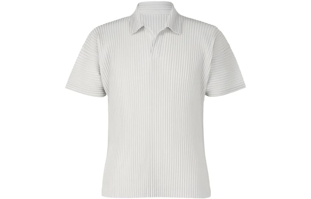ISSEY MIYAKE Pleated Short Sleeve Polo Shirt  White HP55JM430-11