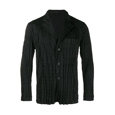 ISSEY MIYAKE Pleated Solid Color Collared Jacket Black ME98JD028-15