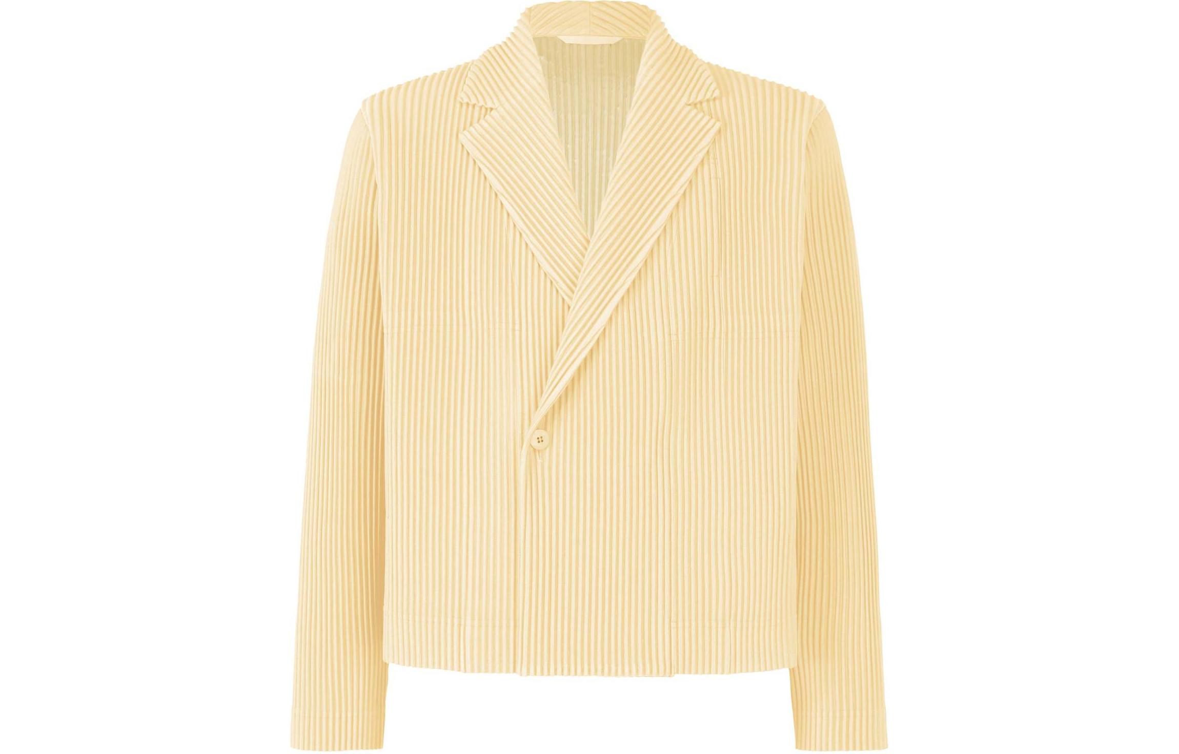 ISSEY MIYAKE Pleated Vanilla White Long-Sleeve Button Jacket for Men HP41JD156-03