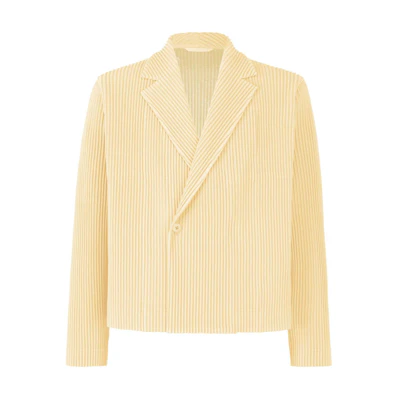 ISSEY MIYAKE Pleated Vanilla White Long-Sleeve Button Jacket for Men HP41JD156-03