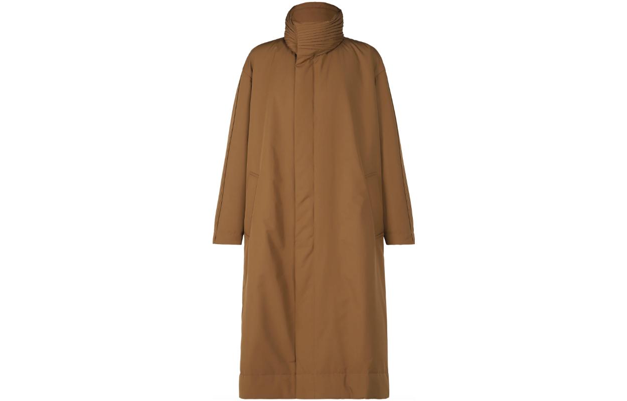 ISSEY MIYAKE Pleats Puffer Long Brown Jacket with Adjustable Hood for Men LA33FA181-44