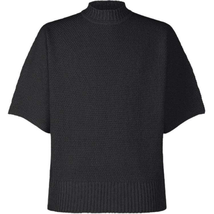 ISSEY MIYAKE Rustic Knit Solid Crewneck Slim Fit Short Sleeve Knit Shirt Black Men HP41KN211-15