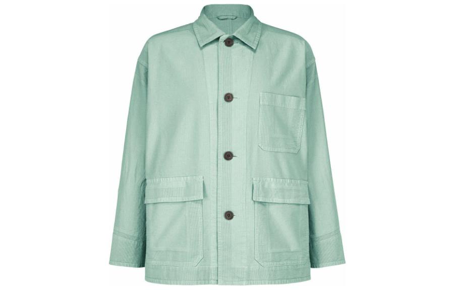 ISSEY MIYAKE Solid Color Button-Up Collared Jacket Green AT21FD106-61