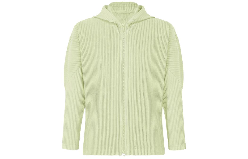 ISSEY MIYAKE Solid Color Zip-Up Hoodie Jacket Light Emerald Green HP41JL116-61