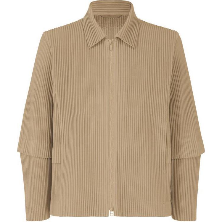 ISSEY MIYAKE Solid Color Zip-Up Jacket Beige HP36JC176-41