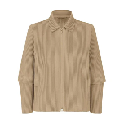 ISSEY MIYAKE Solid Color Zip-Up Jacket Beige HP36JC176-41