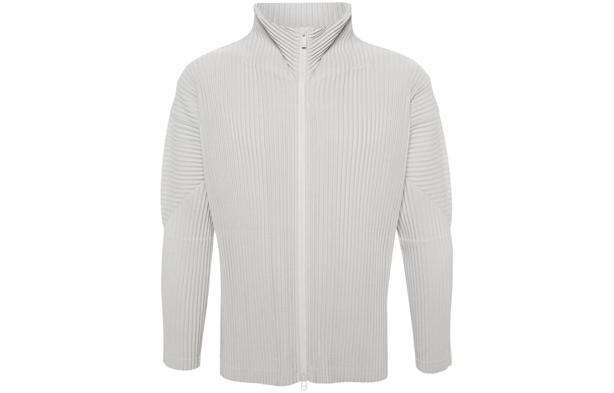 ISSEY MIYAKE Solid Color Zip-Up Jacket Men’s White Gray Long Sleeve HP46JL440-11