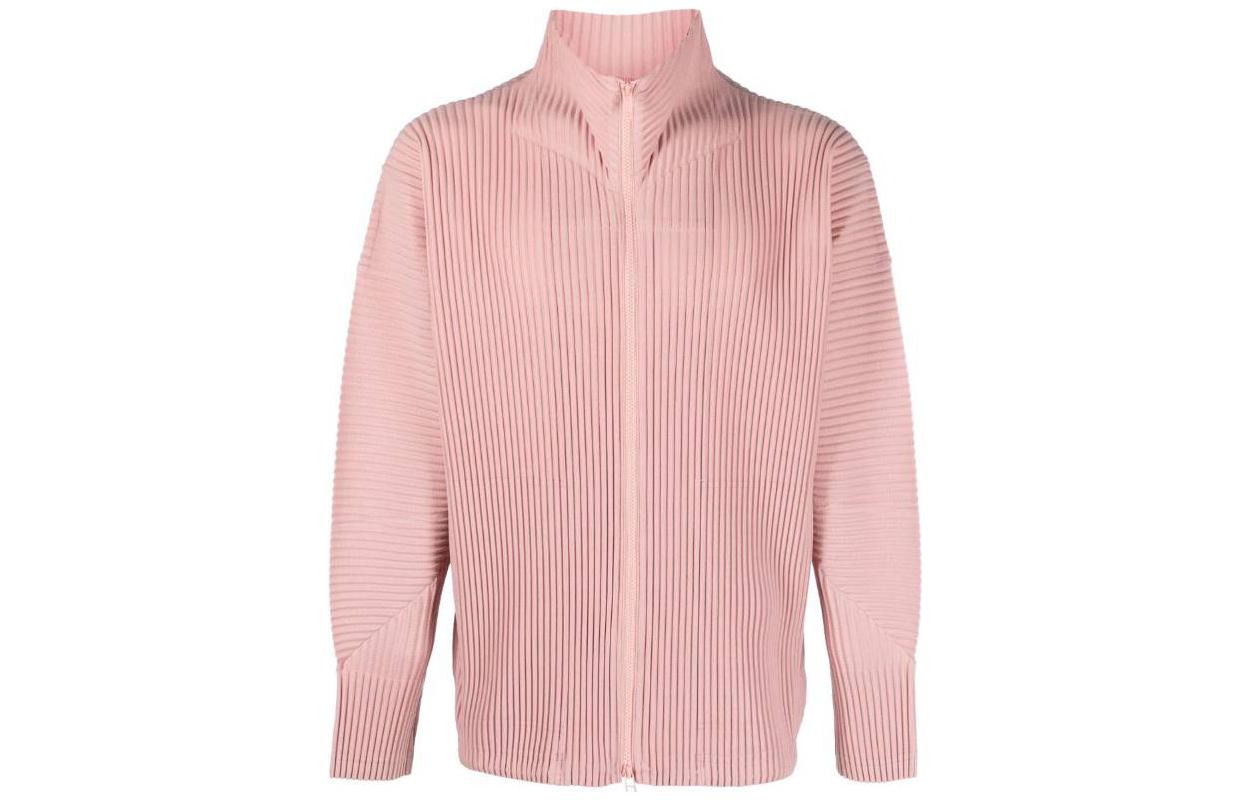 ISSEY MIYAKE Solid Ribbed Zip-Up Jacket Pink Long Sleeve HP36JL114-25
