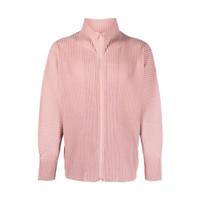 ISSEY MIYAKE Solid Ribbed Zip-Up Jacket Pink Long Sleeve HP36JL114-25