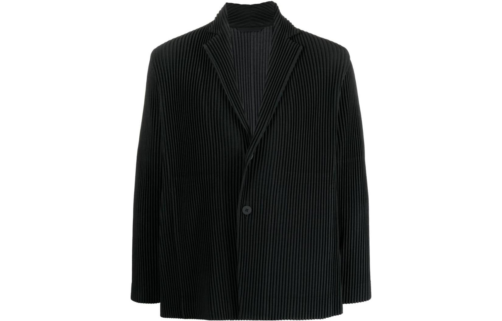 ISSEY MIYAKE SS23  Black Pleated Solid Single-Breasted Blazer Jacket HP36JD15015
