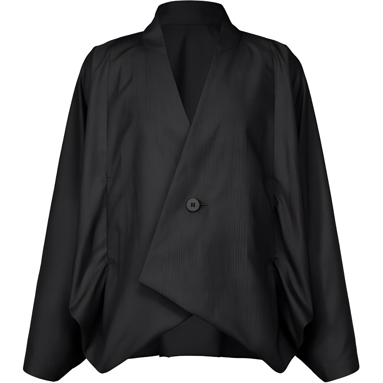 ISSEY MIYAKE SS24 Black Solid V-Neck Loose-Fit Short Long-Sleeve Blazer LA48FU065-15