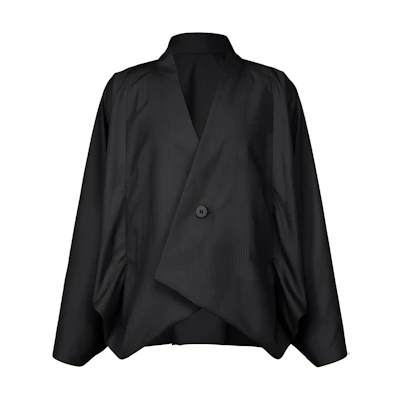 ISSEY MIYAKE SS24 Black Solid V-Neck Loose-Fit Short Long-Sleeve Blazer LA48FU065-15