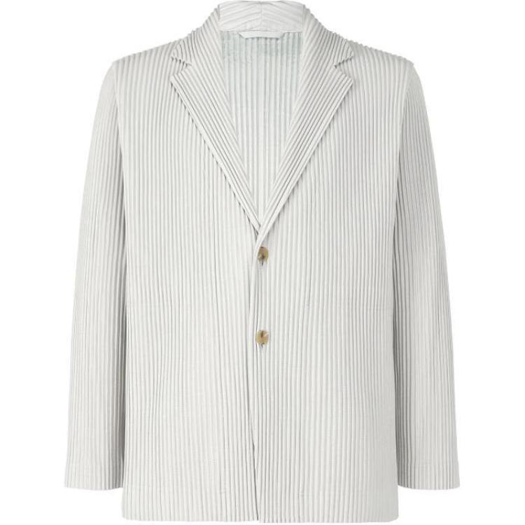 ISSEY MIYAKE Striped Notch Lapel Single-Breasted Jacket Men’s Light Gray. HP55JD401-11