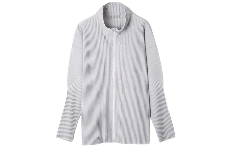 ISSEY MIYAKE Striped Stand Collar Zip-Up Loose Jacket Men’s Grey HP39JL440-11