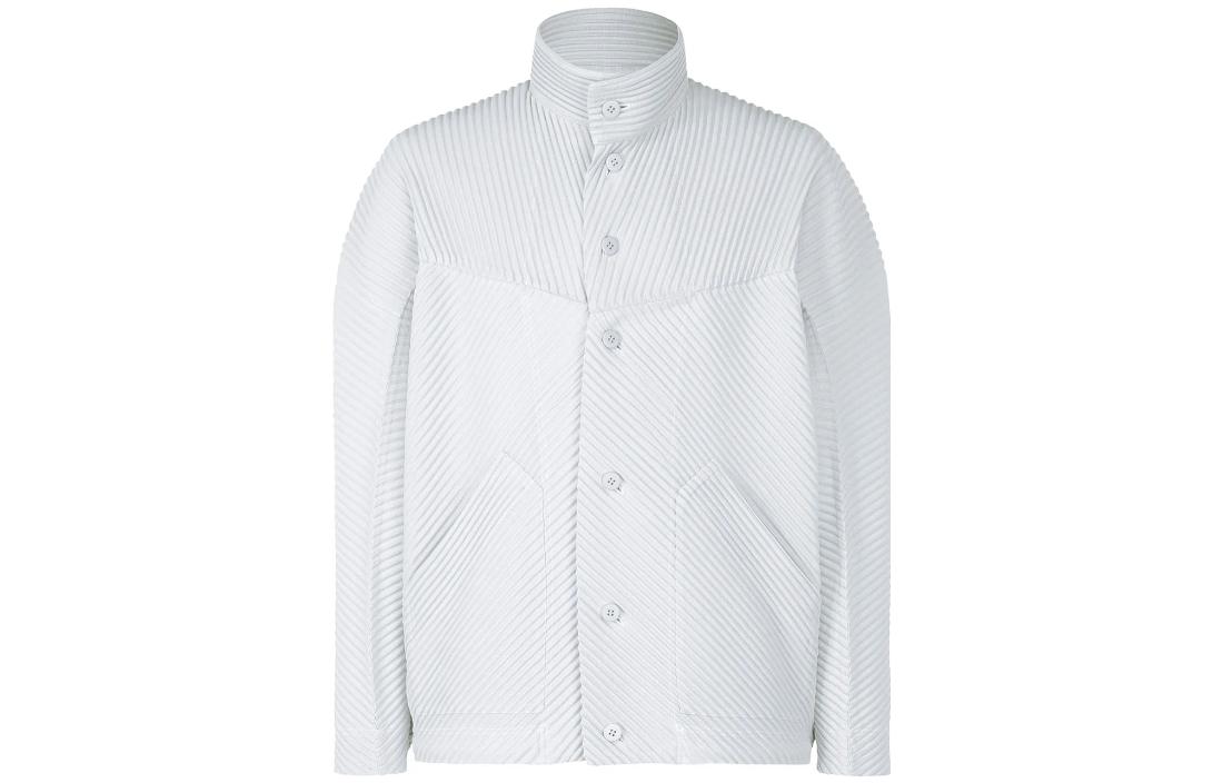 ISSEY MIYAKE Striped Turtleneck Long Sleeve Jacket White HP36JC110-10