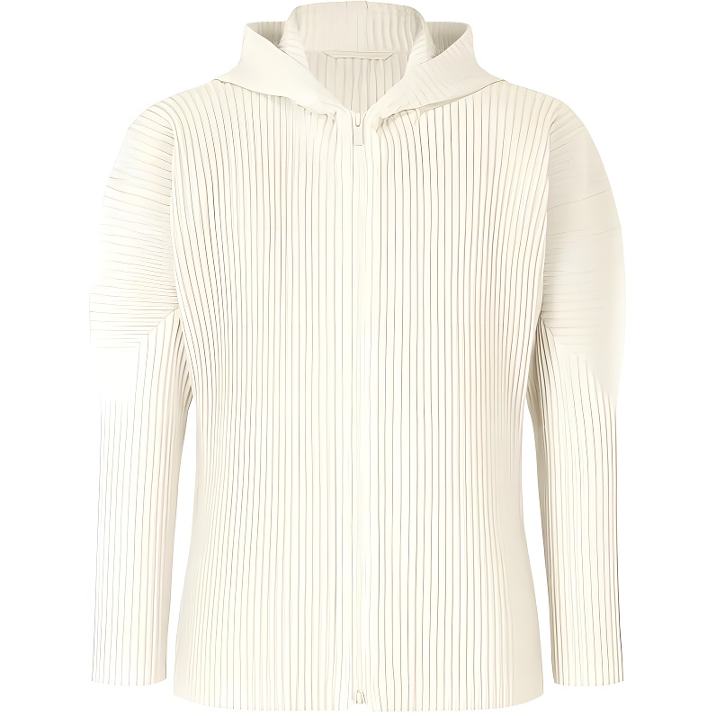 ISSEY MIYAKE Striped Zip Hoodie Jacket Ivory HP36JL121-03