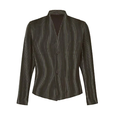 ISSEY MIYAKE Tweed Pleats V-Neck Striped Print Long Sleeve Jacket Brown Men HP33FD320-44