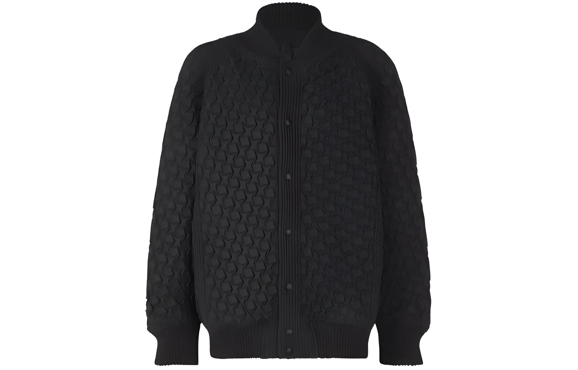 ISSEY MIYAKE Type-O 001 All-Over Print V-Neck Long Sleeve Jacket Black Unisex AT33FC248-15