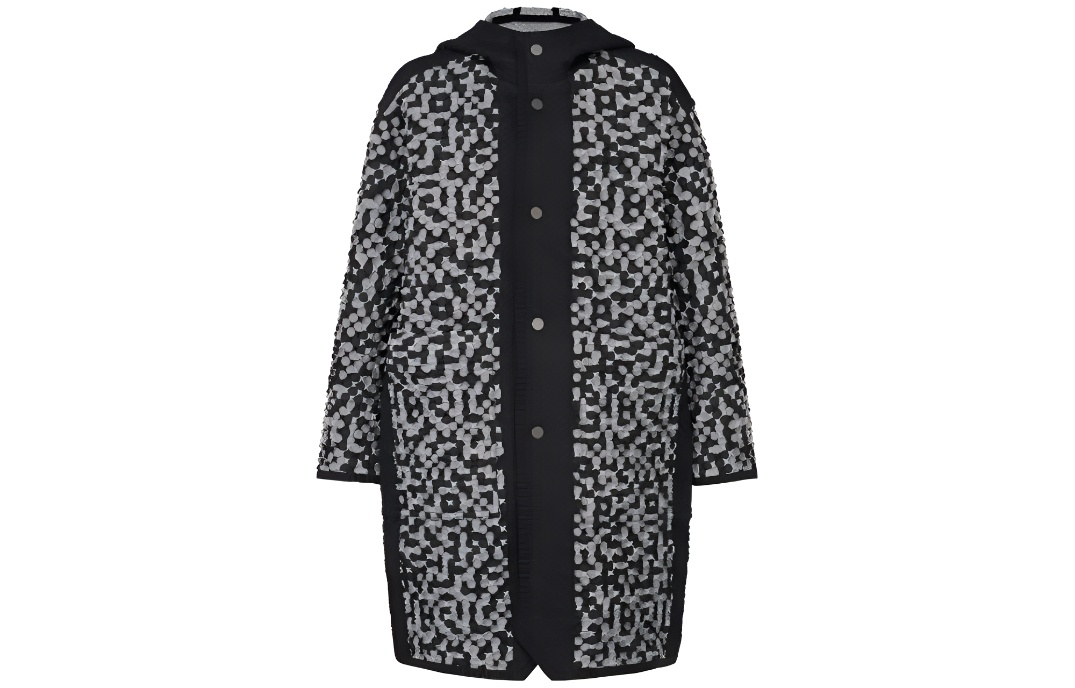 ISSEY MIYAKE Type-O 011 All-Over Print Unisex Hooded Jacket Black AT33FA200-17