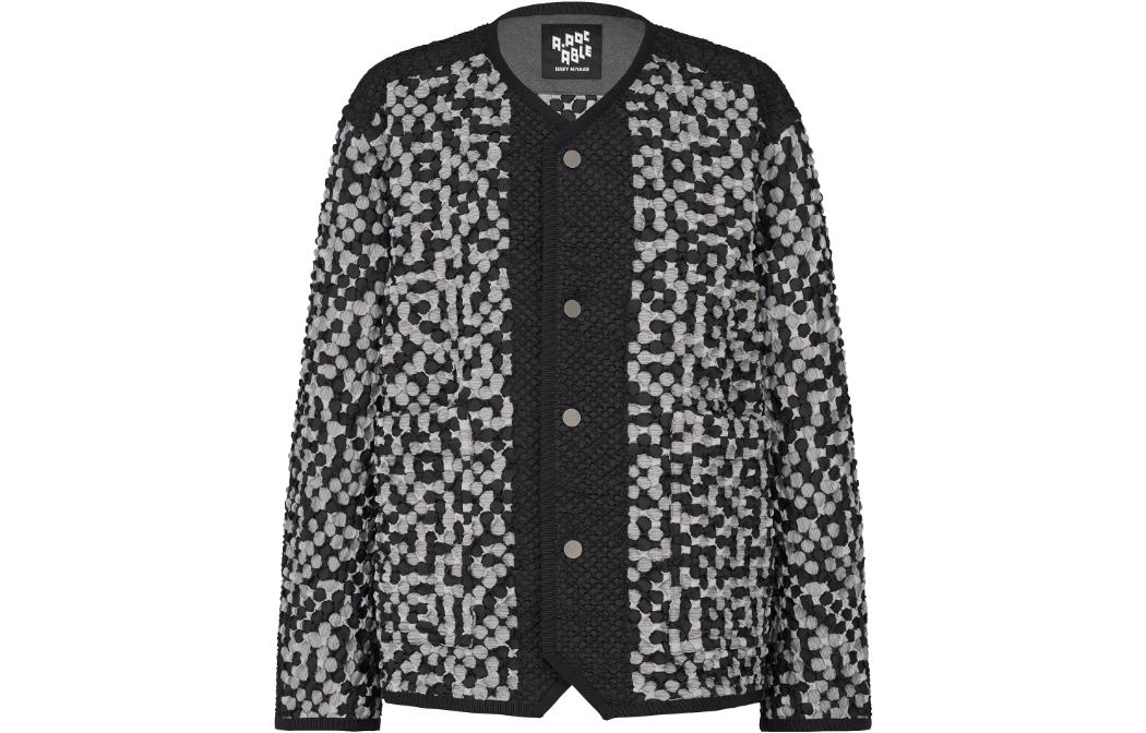 ISSEY MIYAKE V-Neck Long Sleeve Single-Breasted Jacket Black/White AT33FC201-17