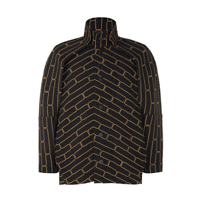ISSEY MIYAKE Yellow Striped High-Neck Long-Sleeve Jacket HP33JC355-15
