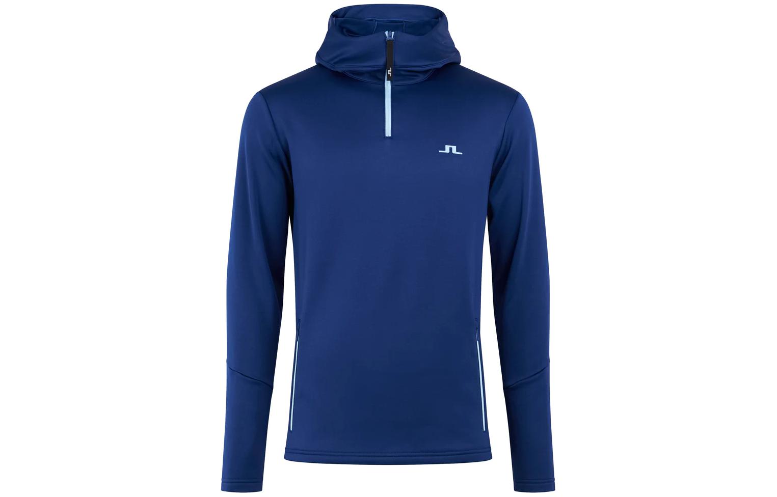J.Lindeberg Aerial Quarter Logo Hoodie Blue Long Sleeve Pullover GMJS07797-O337