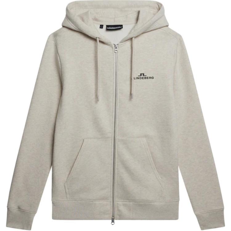 J.Lindeberg Beige Zip-Up Hoodie Jacket with Logo Print. AMJS08919-C113