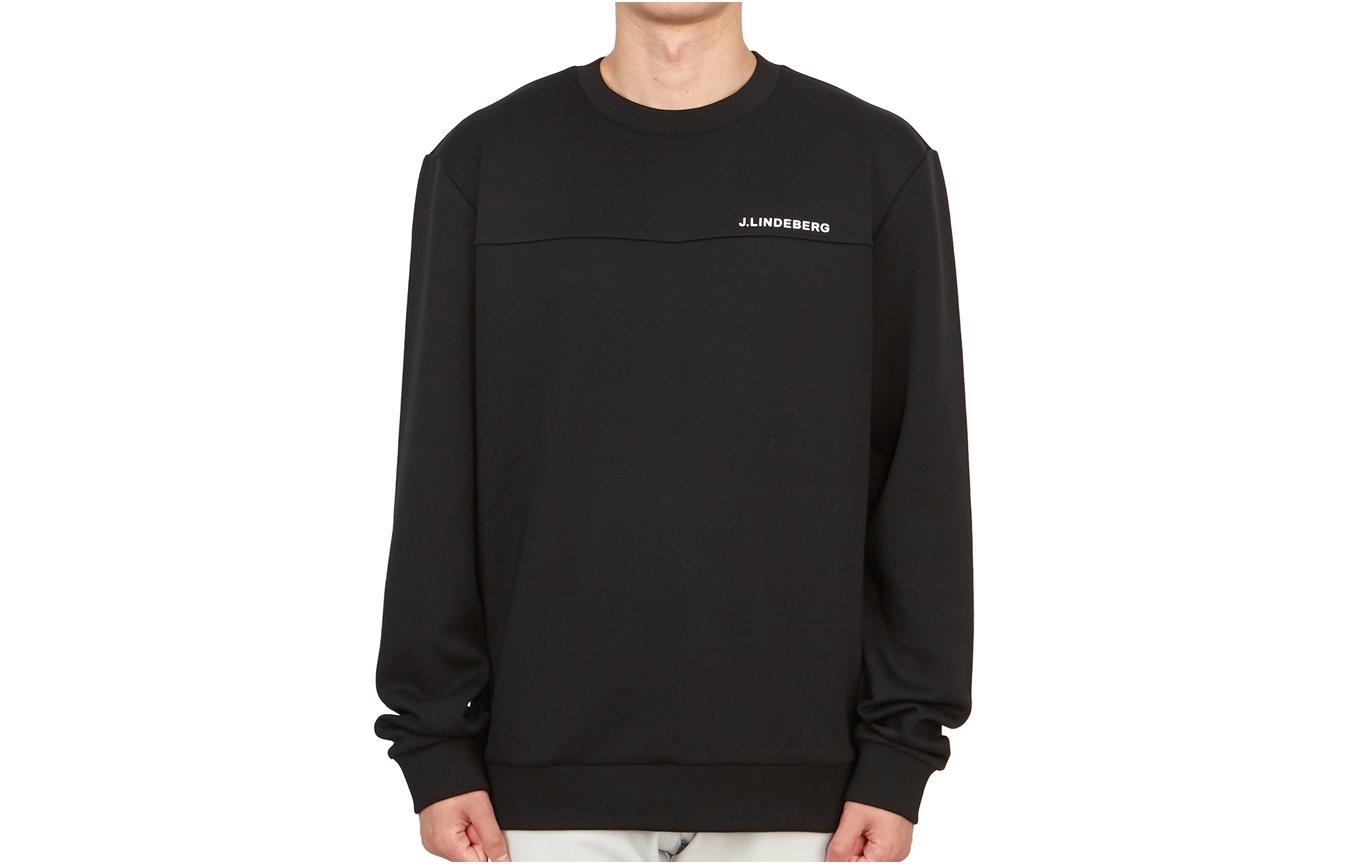 J.Lindeberg Black Crewneck Sweatshirt with Logo Print Long Sleeves AMJS07967-9999