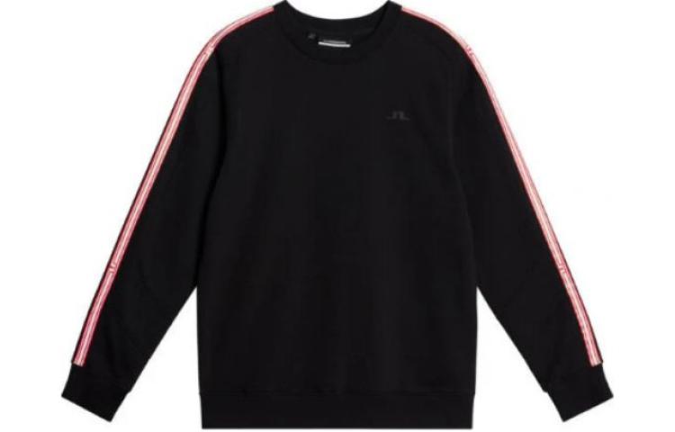 J.Lindeberg Black Striped Crewneck Sweatshirt with Logo Print AMJS09020-9999