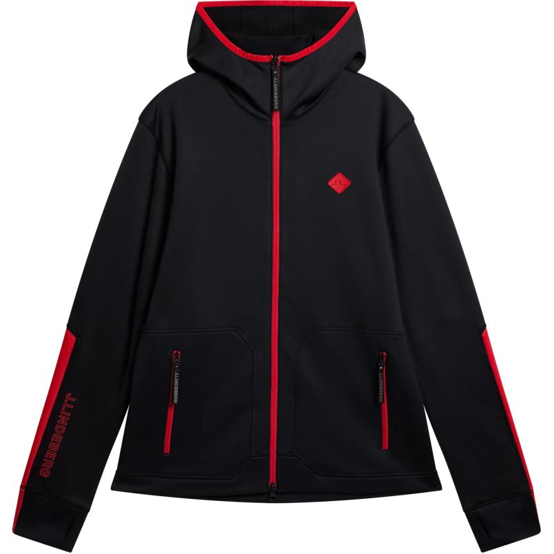 J.Lindeberg Black Striped Logo Print Patch Hooded Zip Jacket SMJS09085-9999