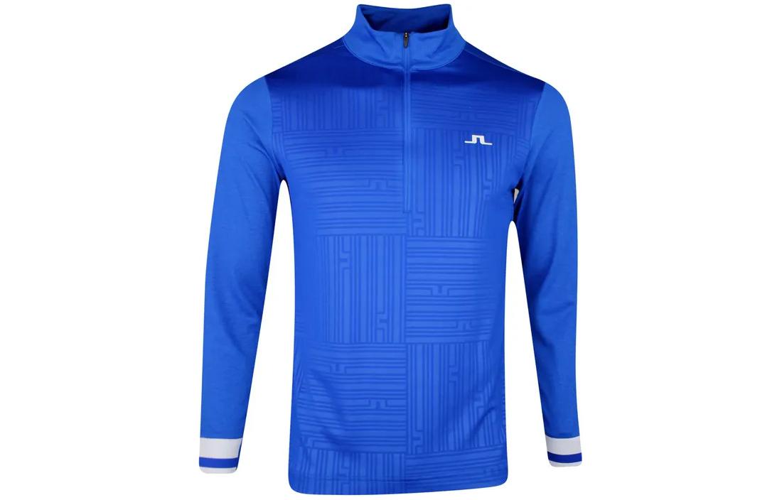 J.Lindeberg Blue Half-Zip Pullover Sweatshirt with Front Logo Print. AMJS07869-O357