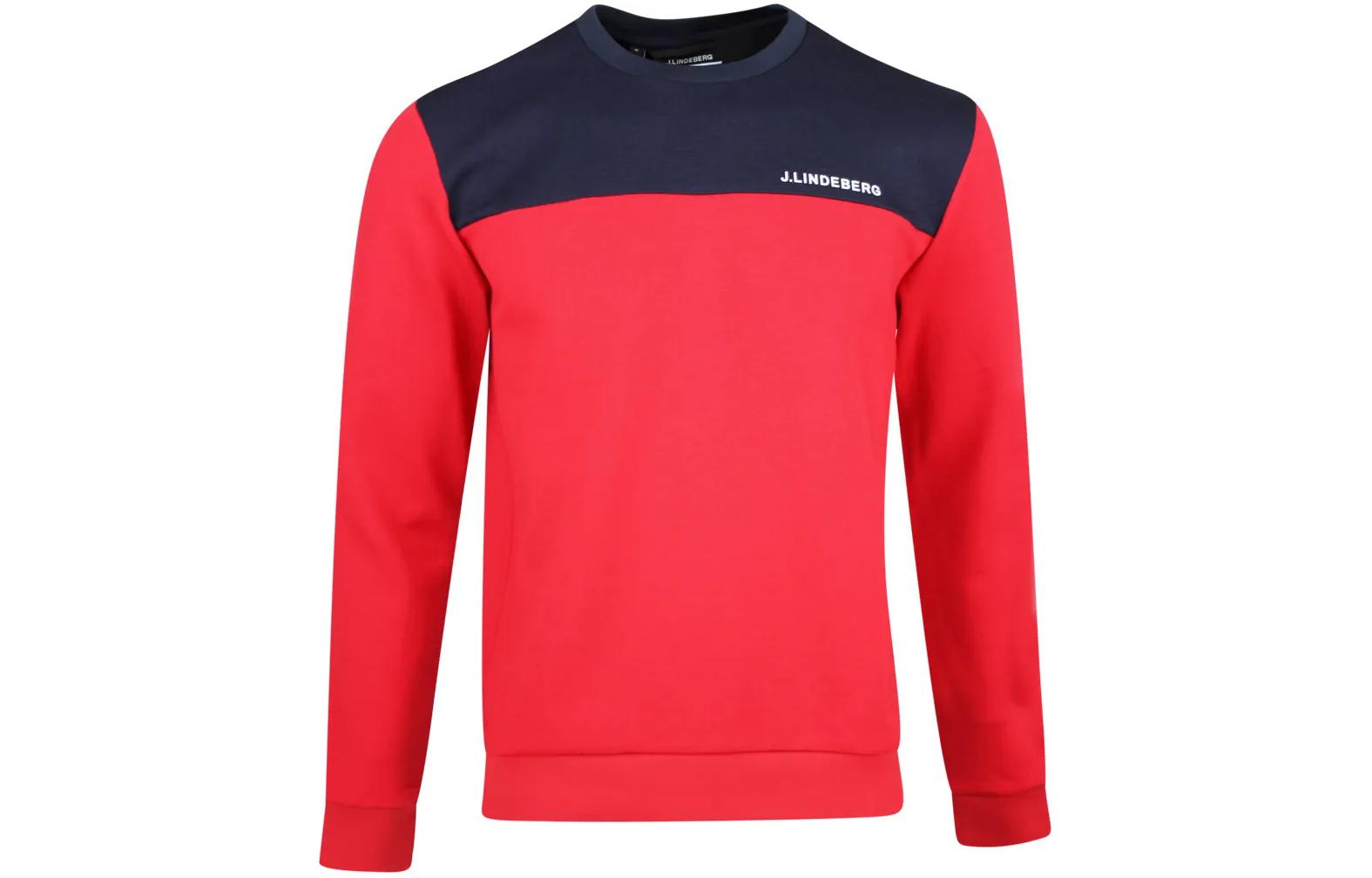 J.Lindeberg Color Block Logo Crewneck Sweatshirt Red Long Sleeve Pullover AMJS06730-G131