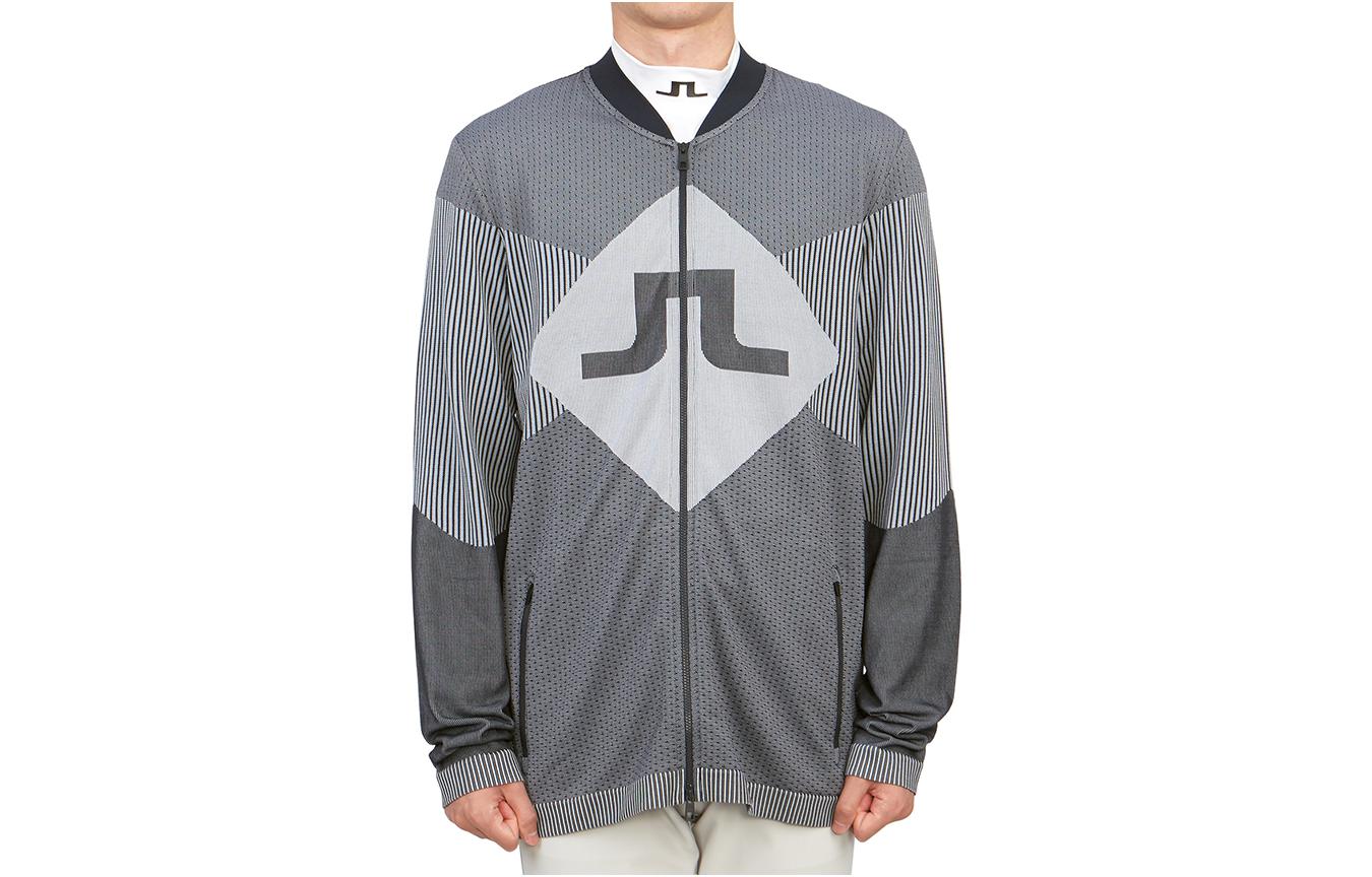 J.Lindeberg Colorblock Striped V-Neck Zip Jacket - Gray AMJS07593-6855
