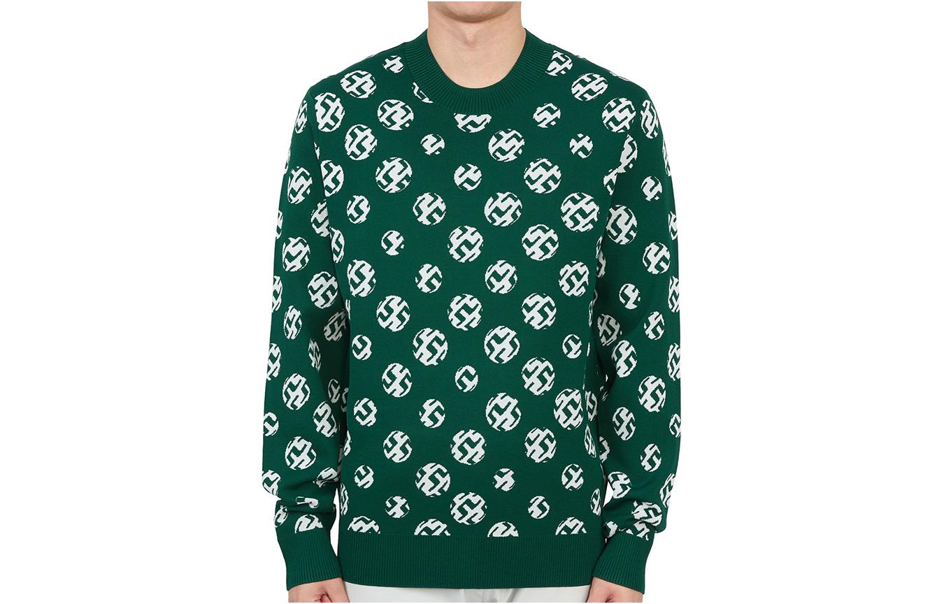J.Lindeberg Geometric Print Crewneck Pullover Sweatshirt Green AMKW08143-M488