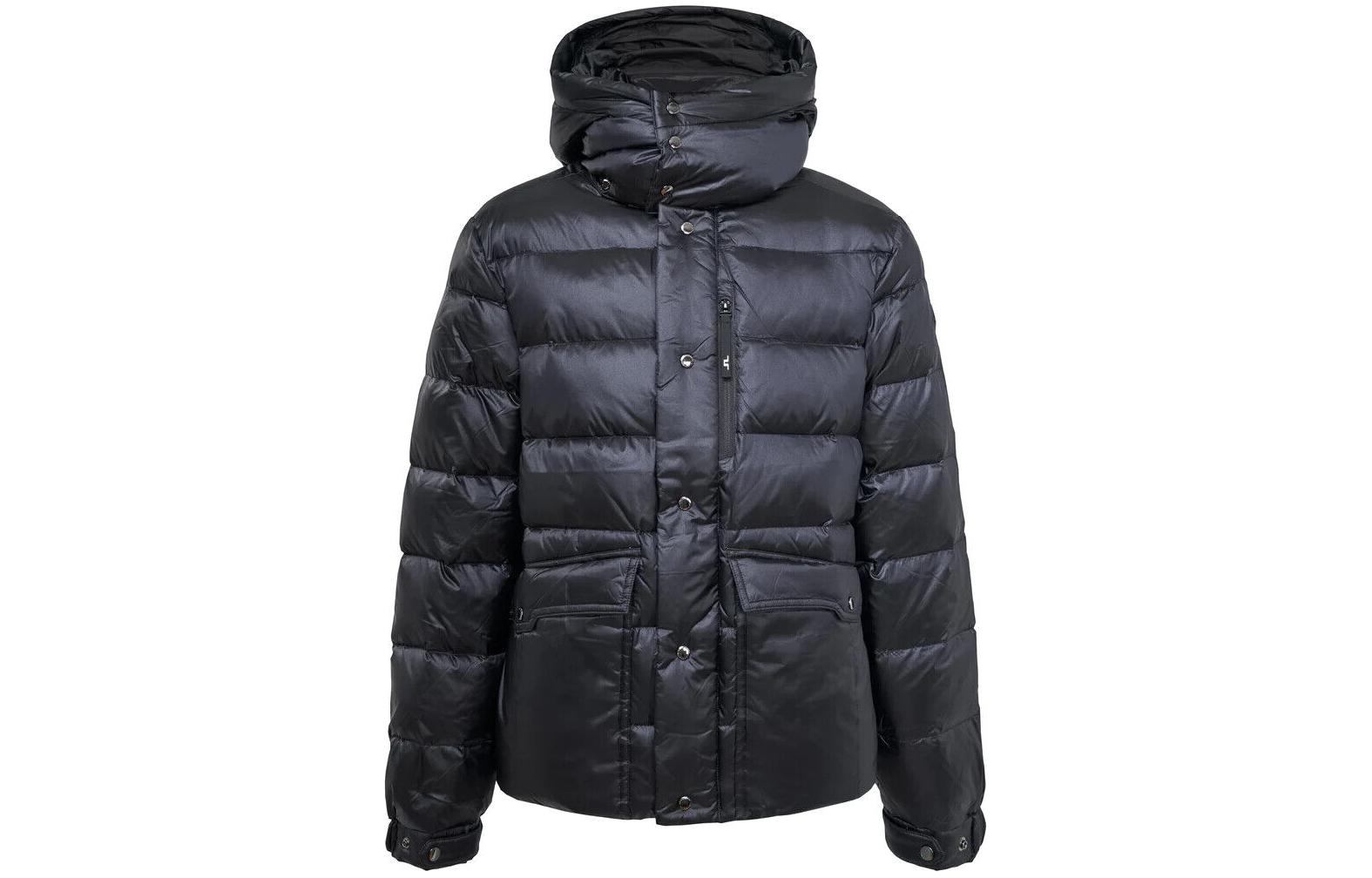 J.Lindeberg Glossy Black Solid Color Zip-Up Hoodie Jacket AMOW06220-9999