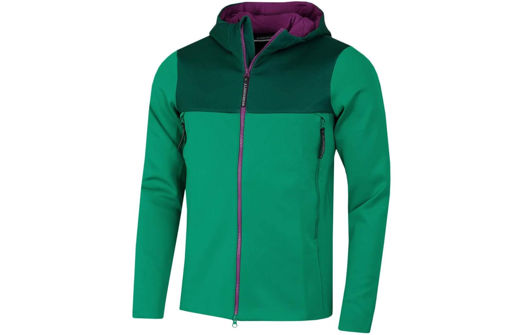 J.Lindeberg Green Multi-Color Patchwork Zip-Up Hooded Jacket with Pockets AMJS06993-M376