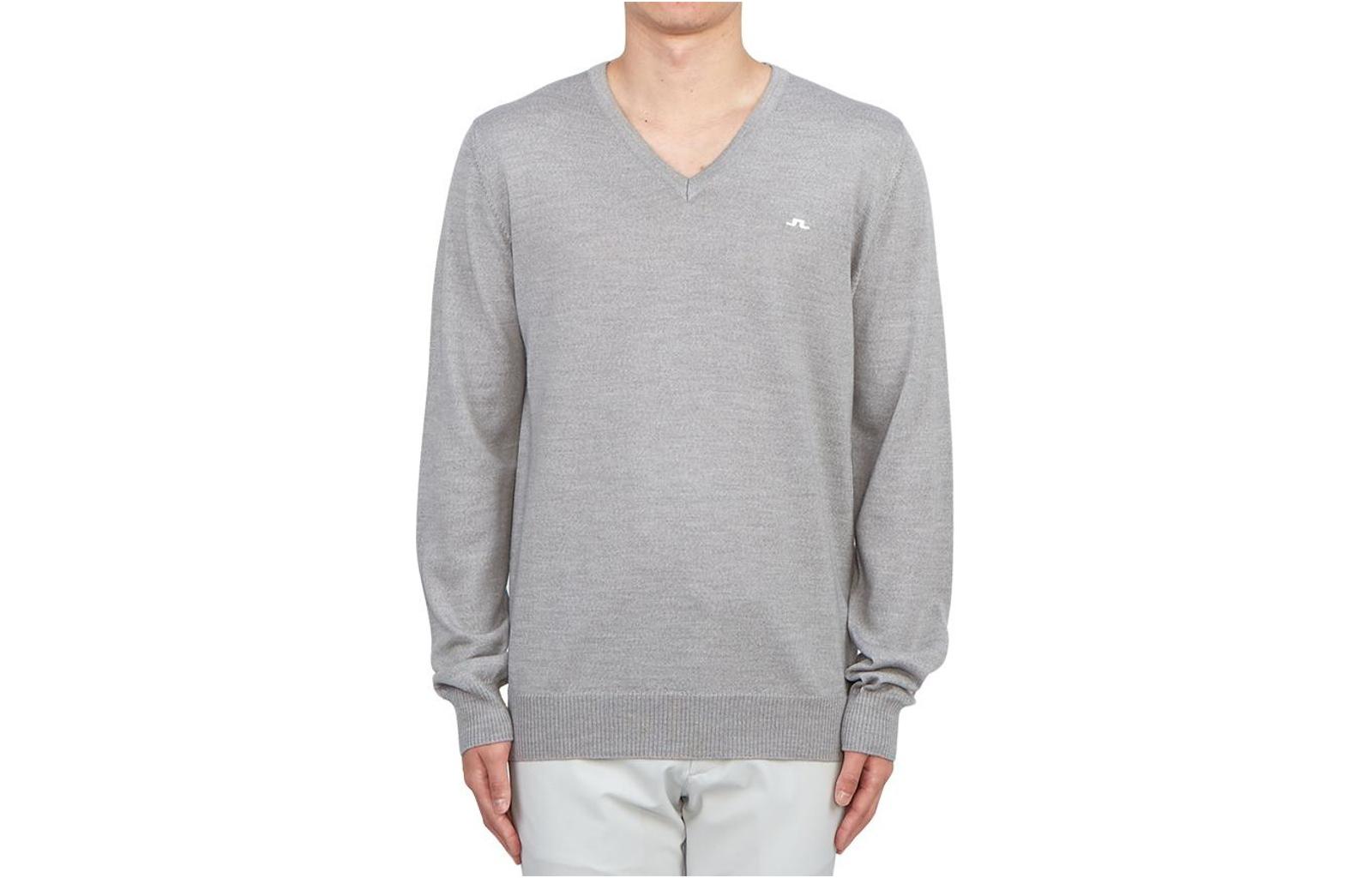 J.Lindeberg Grey V-Neck Embroidered Long-Sleeve Sweatshirt GMKW093279363