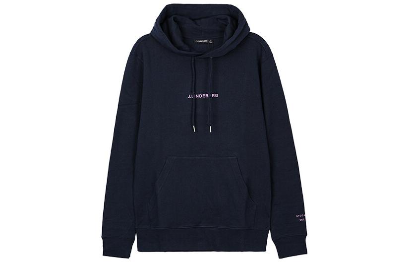 J.Lindeberg Navy Blue Hoodie with Embroidered Lettering FMJS06592-6855