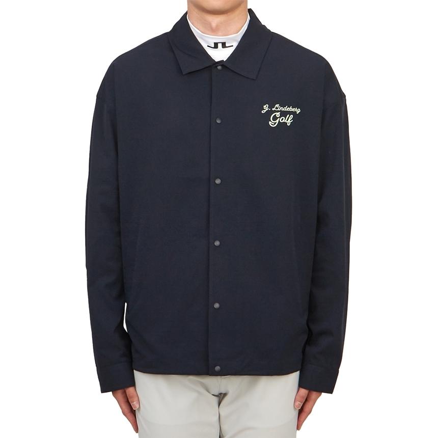 J.Lindeberg Navy Blue Letter Print Collared Button-Down Jacket GMOW09472-6855