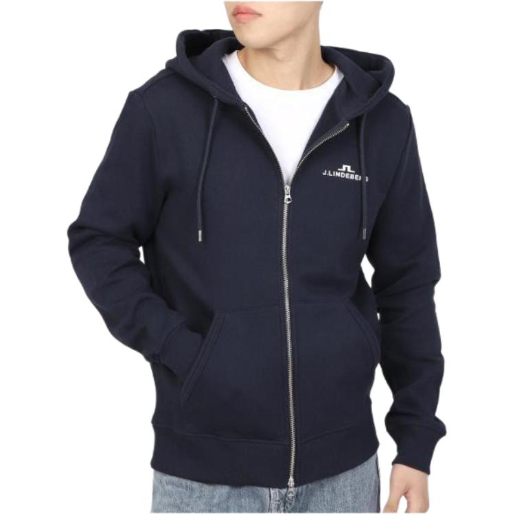 J.Lindeberg Navy Blue Logo Print Hooded Zip Jacket AMJS08919-6855
