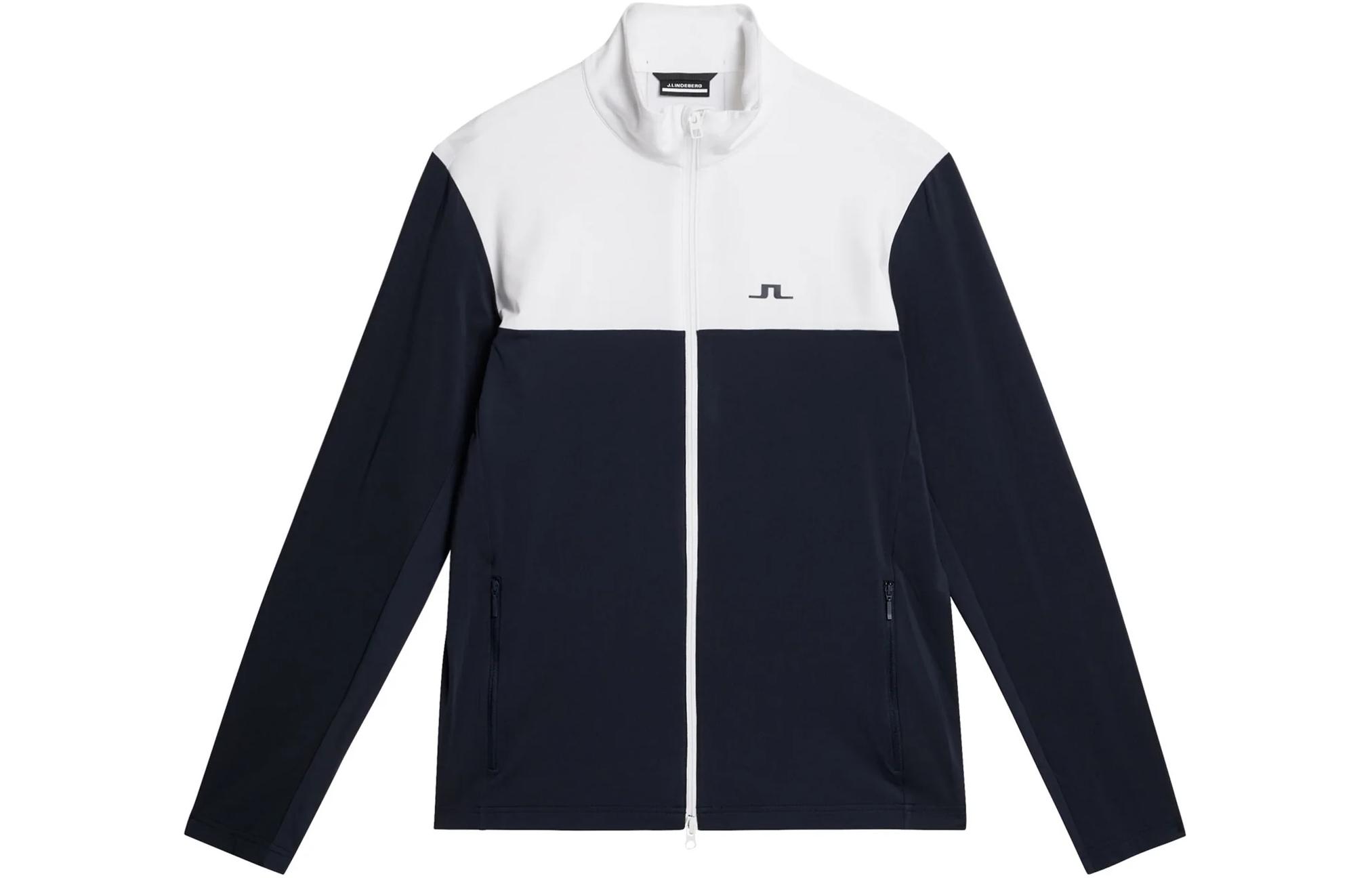 J.Lindeberg Navy Blue Patchwork Logo Stand Collar Long Sleeve Jacket AMJS09082-6855